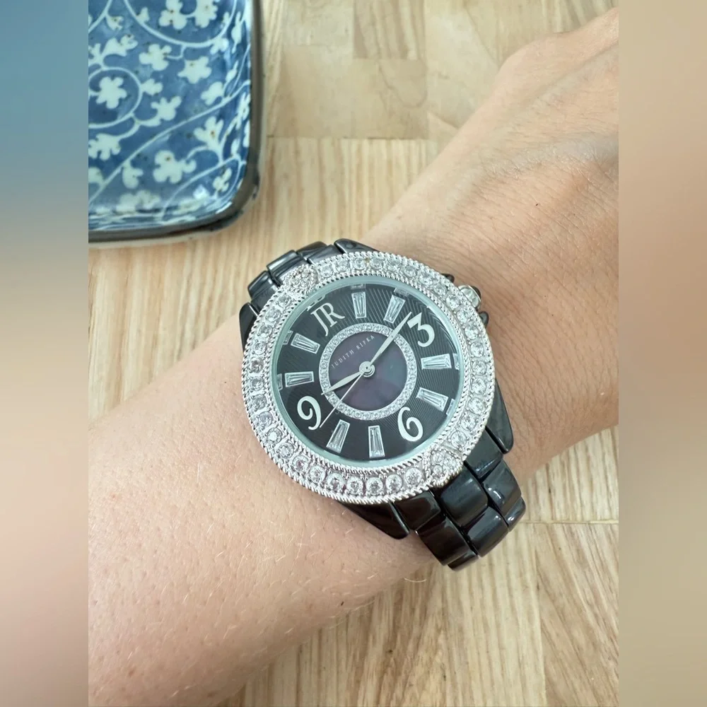 Judith ripka ladies black ceramic dress watch NEW BATTERY
